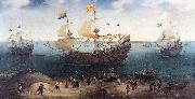 Hendrik Cornelisz. Vroom The Amsterdam fourmaster De Hollandse Tuyn and other ships on their return from Brazil under command of Paulus van Caerden. France oil painting artist
